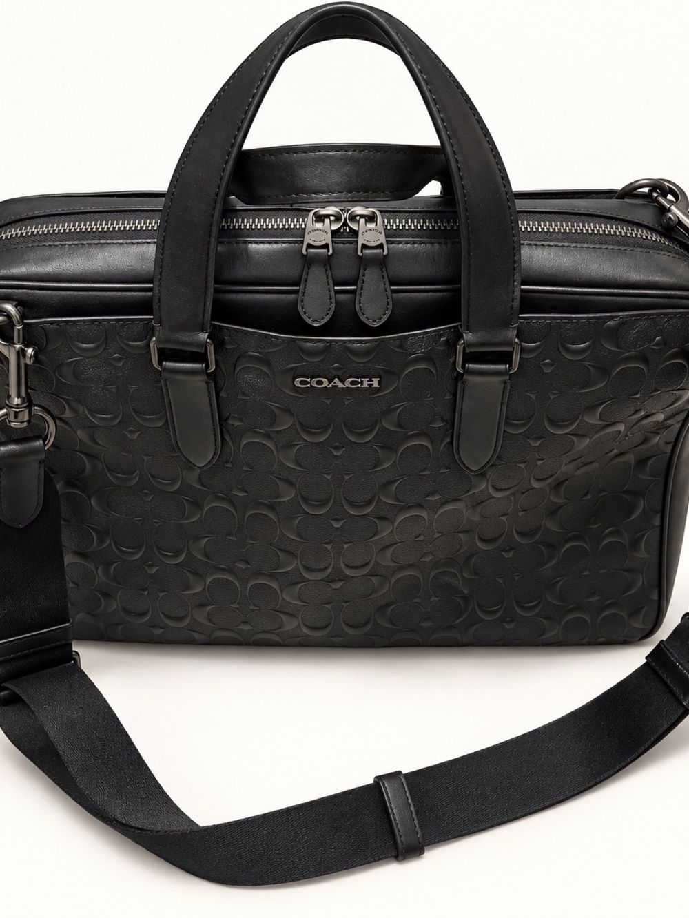 Coach Black Signature Embossed Leather Laptop Brief